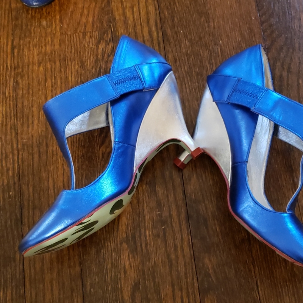 Irregular Choice Electric Blue Satin T-Strap Heels - Picture 3 of 4
